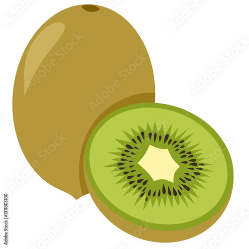 Whole and sliced ​​kiwi isolated on white background