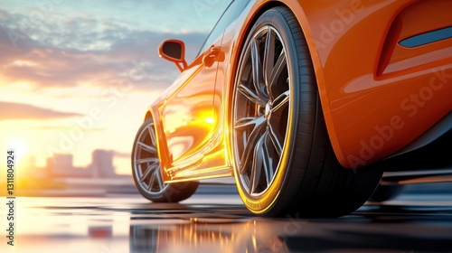 Orange Sports Car Sunset Drive