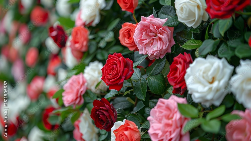 Vibrant roses in a colorful garden display. Vibrant roses in a colorful garden display.