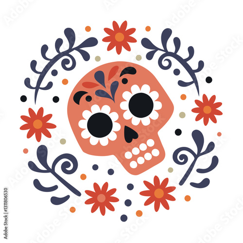 Colorful Sugar Skull with Flowers, Day of the Dead