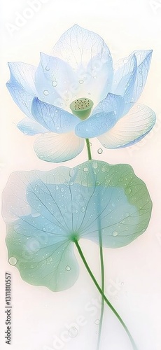 Watercolor illustration of lotus flower in pastel colors, abstract background