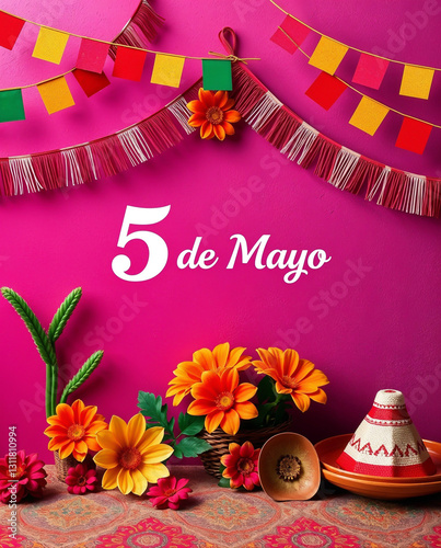 5 de mayo - Modern Invite Templata with Mexican Elements and People, space for text