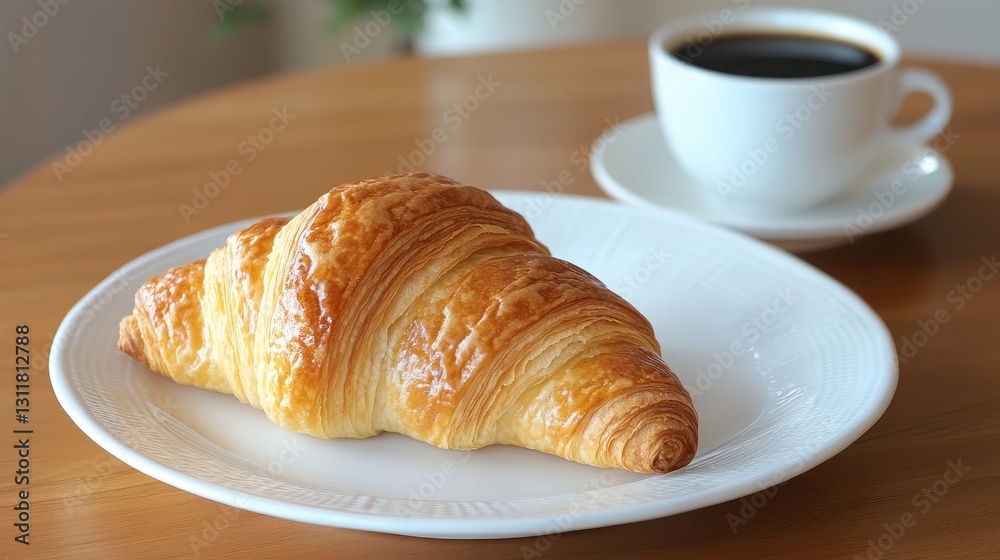 A classic buttered croissant with a cup of rich, dark espresso. A classic buttered croissant with a cup of rich, dark espresso.