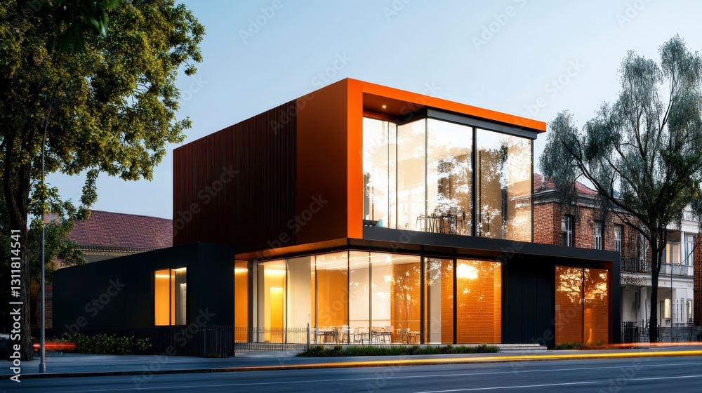 Obraz premium Modern Abstract Architecture at Night with Bold Colors