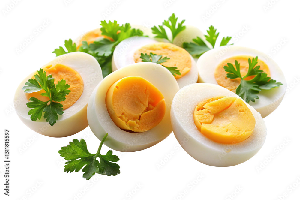 boiled egg with parsley on white background boiled egg with parsley on white background