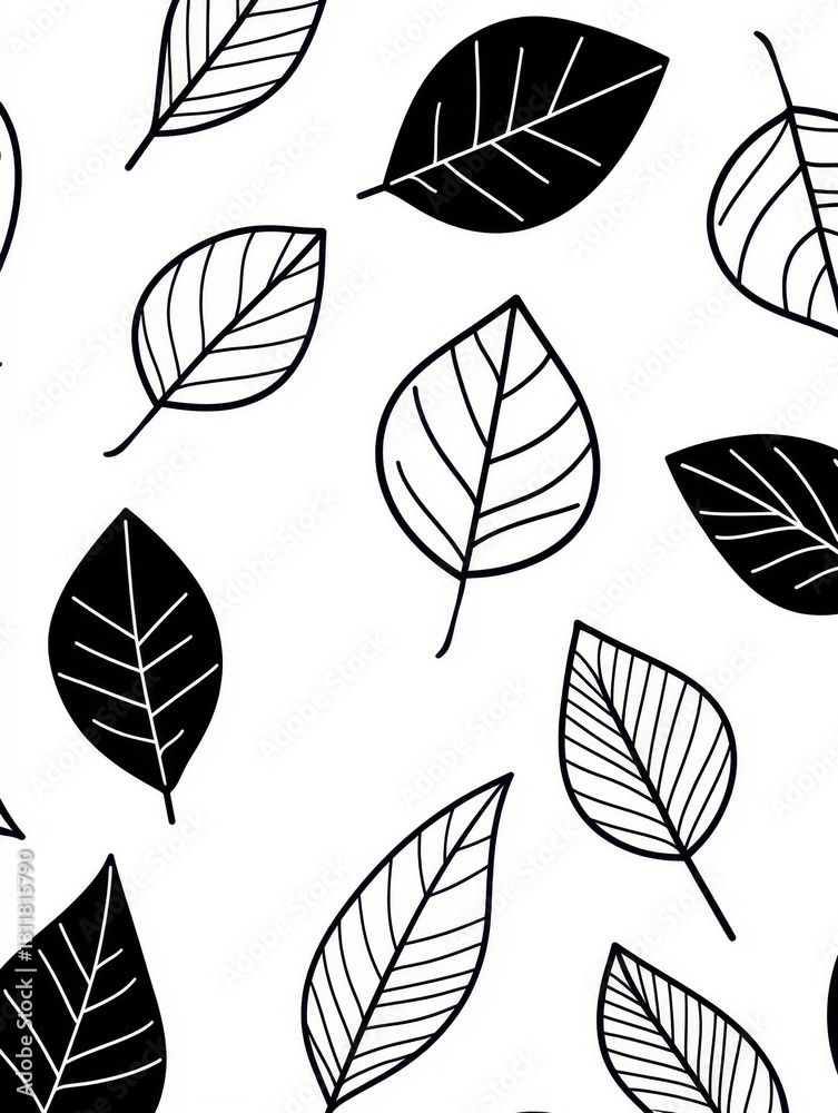 Fototapeta premium Black and White Leaf Patterns on a Minimalist Background Design