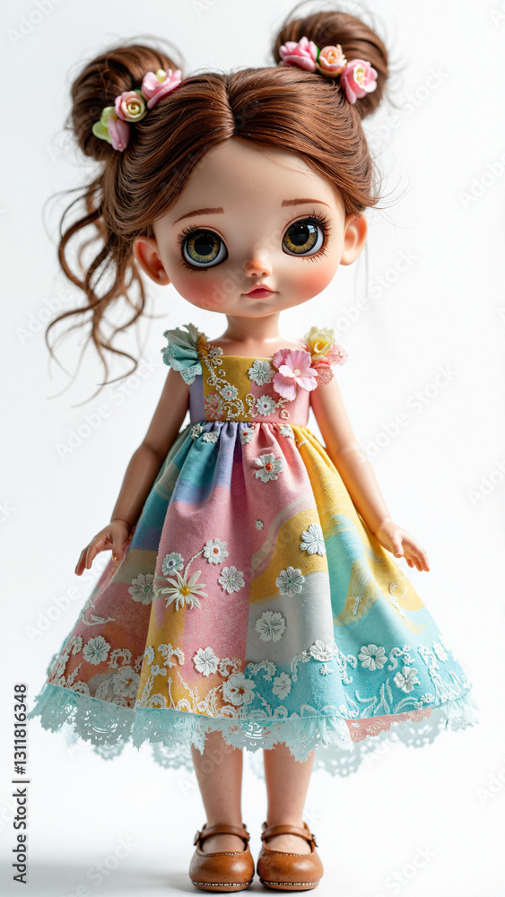 Charming Doll in Vibrant Dress: Perfect for Toy Manufacturer Websites, Children's Fashion Blogs, and Gift-Giving Promotions Charming Doll in Vibrant Dress: Perfect for Toy Manufacturer Websites, Children's Fashion Blogs, and Gift-Giving Promotions