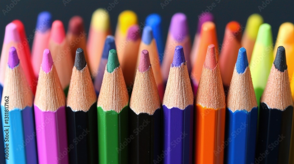 Vibrant Collection of Colorful Pencil Tips in a Close-up Arrangement Vibrant Collection of Colorful Pencil Tips in a Close-up Arrangement