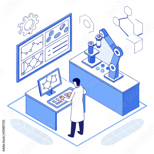 AI drug discovery in laboratory with robotics and data analysis