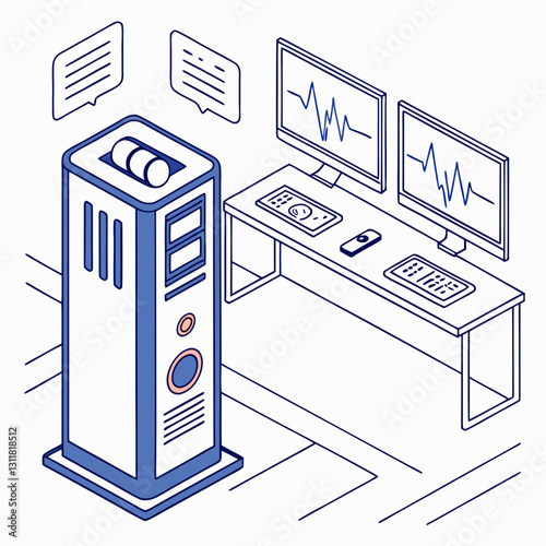 AI voice cloning technology with computer setup in a modern office
