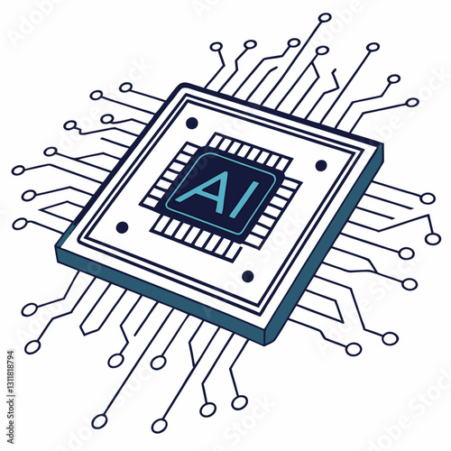 AI chip icon with circuit connections on a digital background