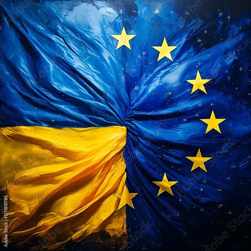 Background showing components of the flags from Ukraine and The European Union	