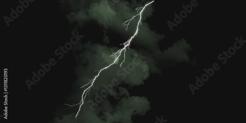 Fork lightning striking down during summer storm. Lightning, thunder cloud dark cloudy sky.