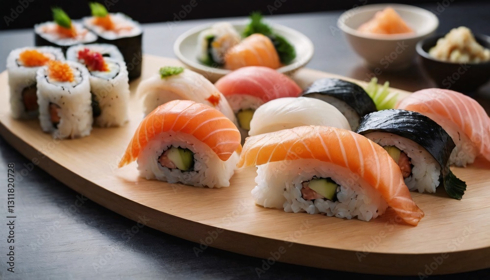 Artisanal Sushi Spread: Tokyo-Style Nigiri, Uni (Sea Urchin), and Hand-Rolled Maki with Yuzu & Shiso Leaf Artisanal Sushi Spread: Tokyo-Style Nigiri, Uni (Sea Urchin), and Hand-Rolled Maki with Yuzu & Shiso Leaf