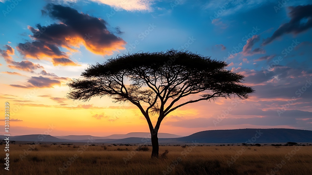 Silhouette of acacia tree at sunset in African savanna. Silhouette of acacia tree at sunset in African savanna.