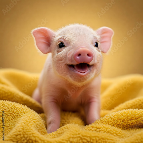 Close-up of a Cute Baby Pig with a Happy Smile