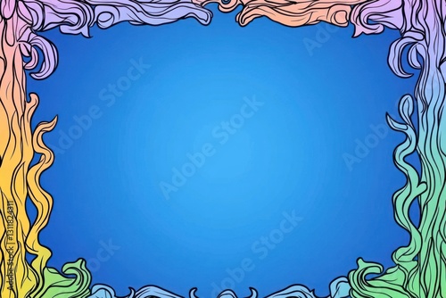 Ornate Frame Vibrant, colorful swirls border a central blue backdrop. Abstract, clean, decorative design