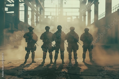 Military Unit Standing Guard in a Post-Apocalyptic Industrial Zone