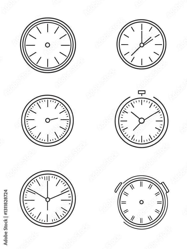 Simple Line Art Clocks Variety Simple Line Art Clocks Variety