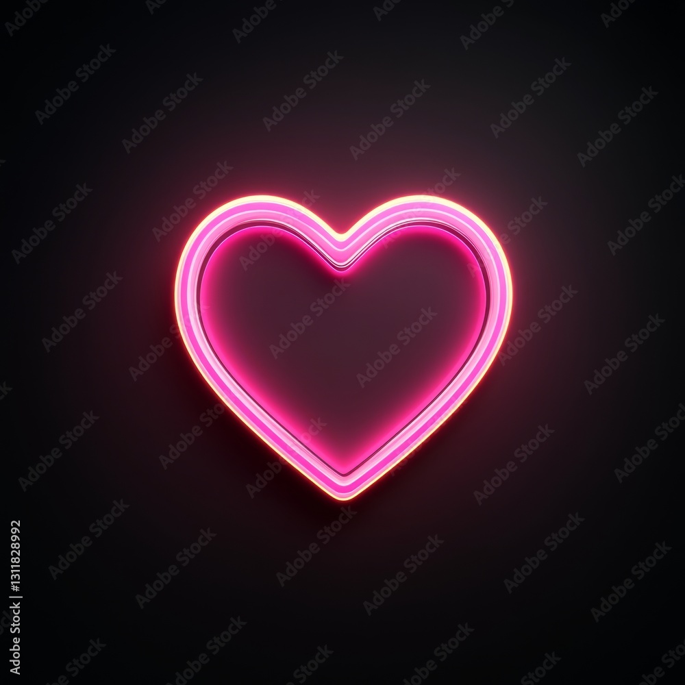 Minimalist 3D Neon Pink Heart Icon Hovering in Dark Background Minimalist 3D Neon Pink Heart Icon Hovering in Dark Background