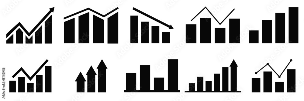 Growing and decline graph icon set.Business chart. Financial rise up. Increase profit. vector illustration Growing and decline graph icon set.Business chart. Financial rise up. Increase profit. vector illustration