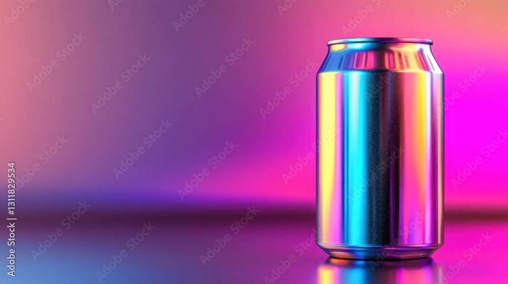Vibrant Metallic Can with Colorful Reflections in Modern Studio Setting Captured in High Detail Vibrant Metallic Can with Colorful Reflections in Modern Studio Setting Captured in High Detail