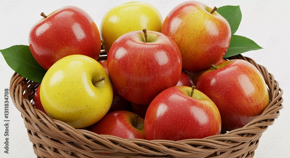 Basket overflowing with crisp colorful red and yellow apples Basket overflowing with crisp colorful red and yellow apples
