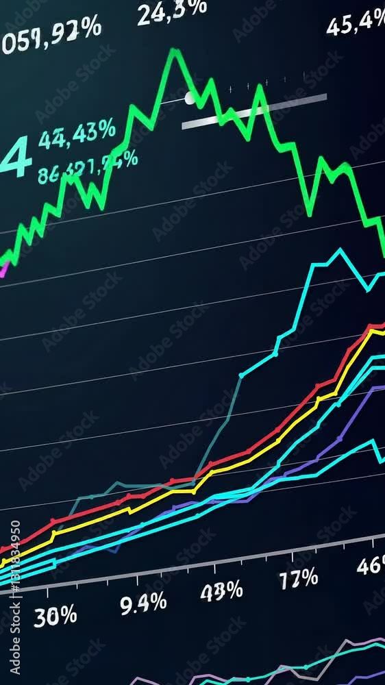 Dynamic growth trends displayed by rising financial charts and market analytics