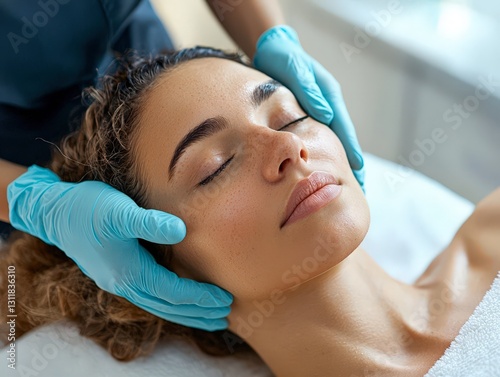 Woman enjoying a scalp Cosmetic Procedures Laser hair removal and facelift procedure