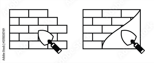 wall construction icon. Brickwork With a Trowel Vector Illustration