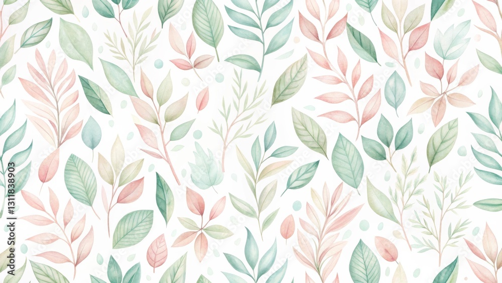 Pastel Botanical Watercolor Seamless Pattern Delicate Leaves and Branches Design for Textile, Wallpaper, or Packaging Pastel Botanical Watercolor Seamless Pattern Delicate Leaves and Branches Design for Textile, Wallpaper, or Packaging