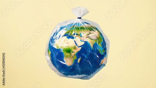 Earth Wrapped in Plastic – Symbol of Environmental Pollution and Climate Crisis, earth in plastic bag