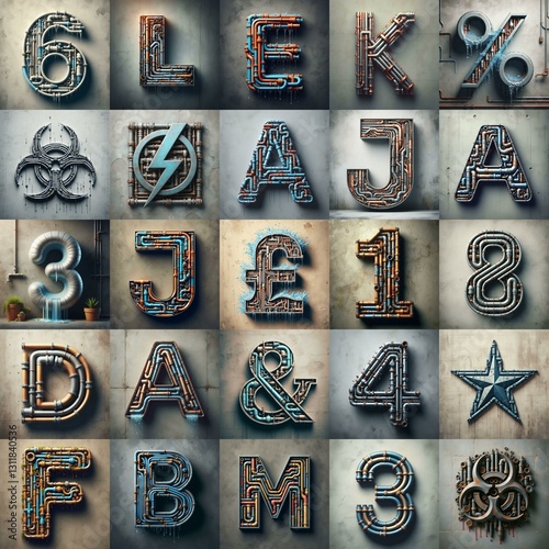 Water pipes Lettering Typeface. AI generated illustration