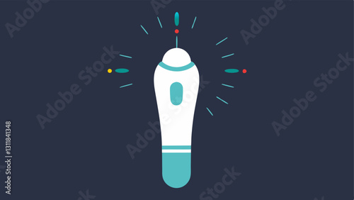Skincare Device Overview A sleek modern handheld device with a glowing tip showcasing its futuristic design. Radiating lines illustrate the devices ability to emit exosomes.