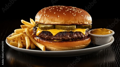 Wallpaper Mural Large juicy burger with melted cheddar and pickles Torontodigital.ca