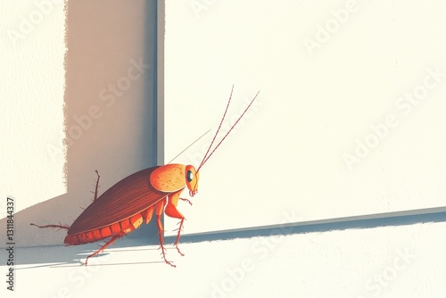 Colorful Cockroach Walking on a Wall in Bright Sunlight