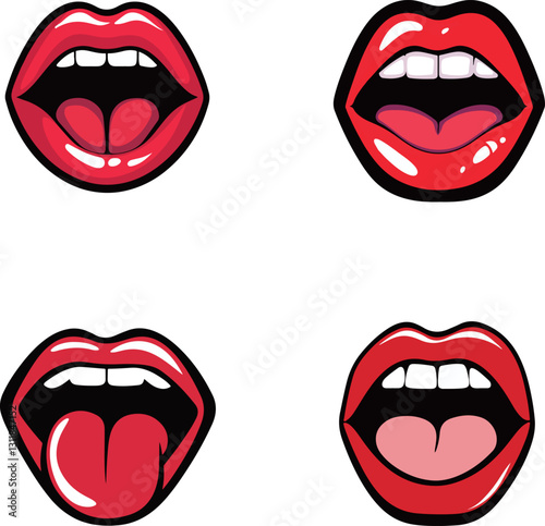 Wallpaper Mural Four Open Mouths with Red Lips Torontodigital.ca