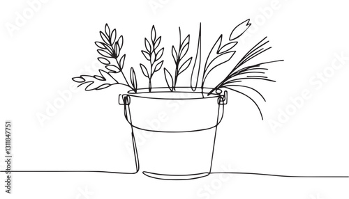 Continuous one single minimal line drawing pot