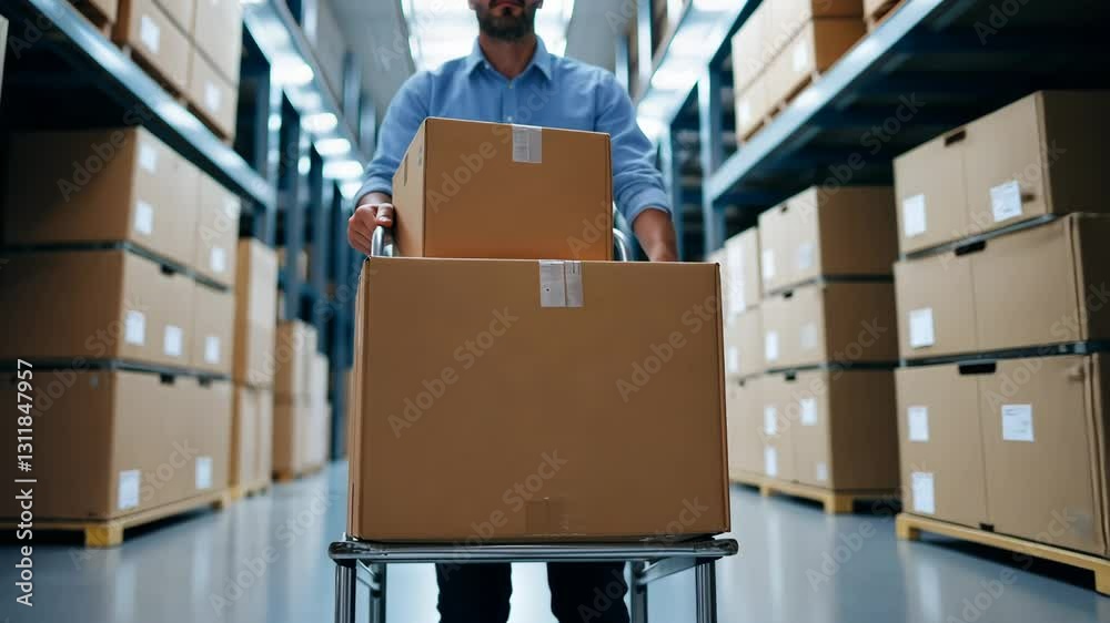 Efficiently arranging items in a self-storage unit using a handy cart.