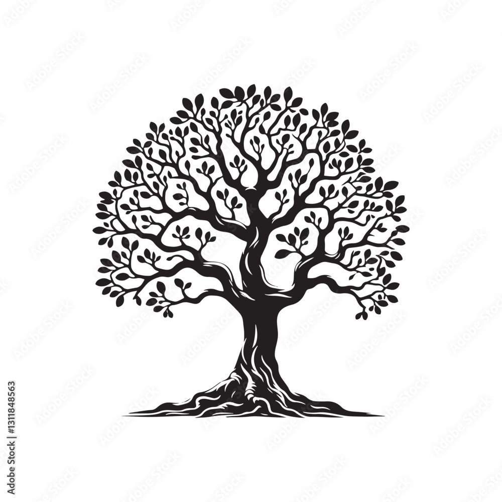 Fototapeta premium Fig Tree Silhouette - Minimalist Fig Tree - Fig Tree Vector - Fig Tree Illustration - Fig Tree Design - Fig Tree Art.