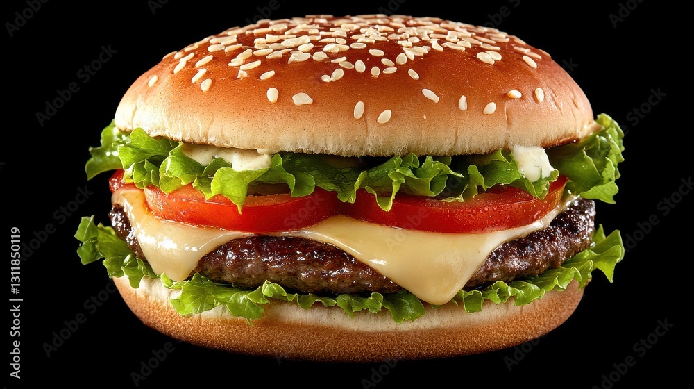 Close-up of Burger with Melted Cheese and Tomato Slice Close-up of Burger with Melted Cheese and Tomato Slice