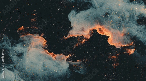 Ethereal gold dust waves and digital particles form a stellar landscape with a glowing abstract background where stars shimmer in orchestrated light, depicted in a Stocke hyper-realistic style
