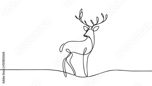 Continuous one single minimal line drawing deer