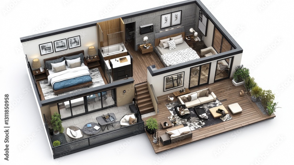 Modern Home Floorplan, Top-Down View, Interior Design Modern Home Floorplan, Top-Down View, Interior Design