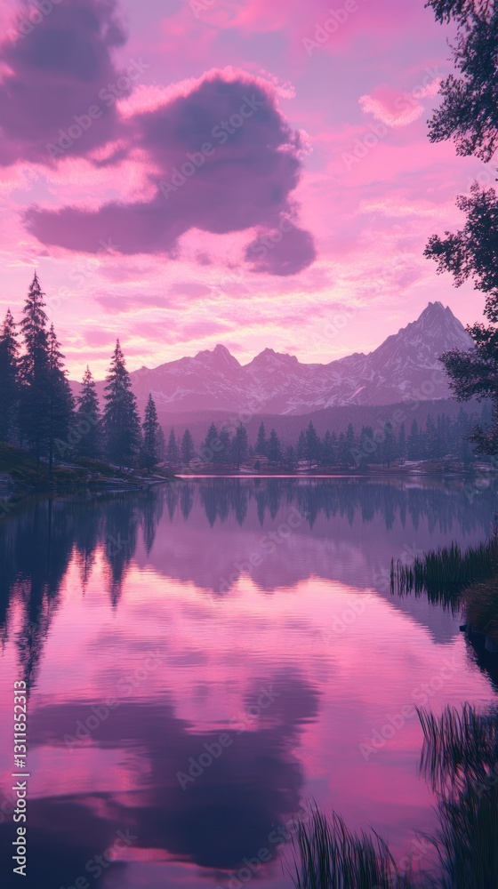 Fototapeta premium A tranquil scenic view of mountains and a reflective lake