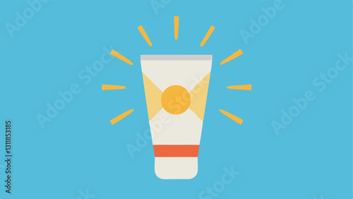 Sunscreen Tube A sy sunscreen tube with sun rays emanating from it highlighting its protective features and encouragement of daily application.