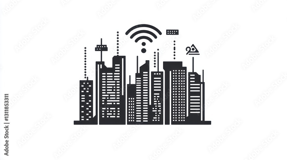 Obraz premium City Skyline with Wireless Network, Technology Concept