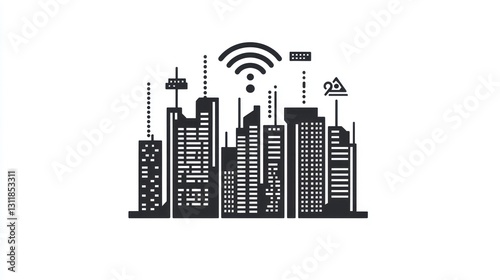 City Skyline with Wireless Network, Technology Concept photo