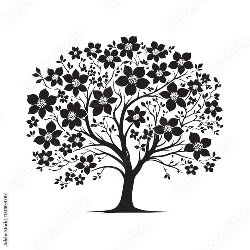 Flowering Dogwood Silhouette - Minimalist Flowering Dogwood Tree Design - Flowering Dogwood Tree Vector - Tree Illustration.