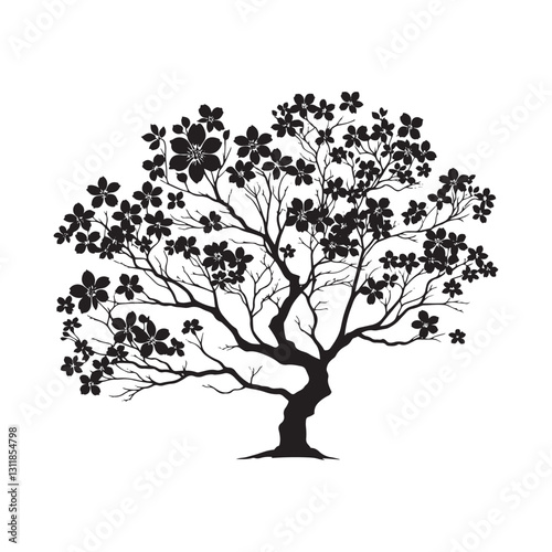 Flowering Dogwood Silhouette - Minimalist Flowering Dogwood Tree Design - Flowering Dogwood Tree Vector - Tree Illustration.